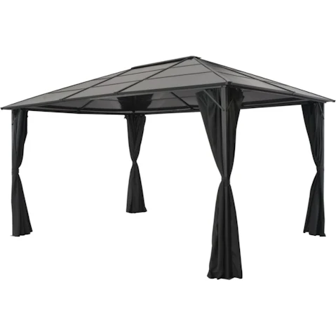 vidaXL Aluminium Black Gazebo with Curtain - 4 x 3 x 2.6 m