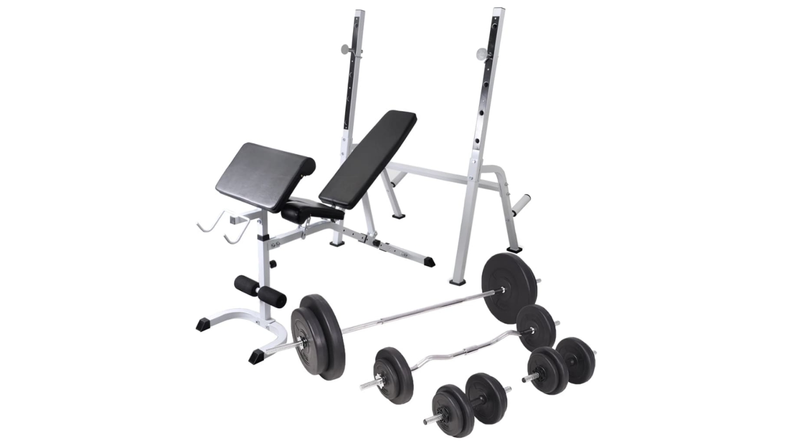 vidaXL Workout Bench with Weight Rack Barbell and Dumbbell Set 90kg Harvey Norman