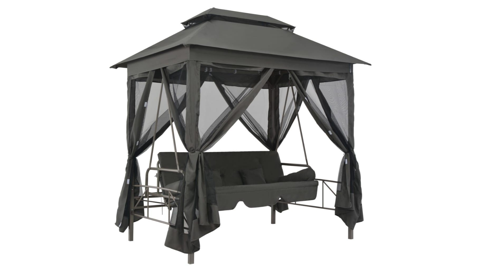 vidaXL Anthracite Outdoor Convertible Steel Swing Bench with Canopy - 220 x 160 x 240cm 
