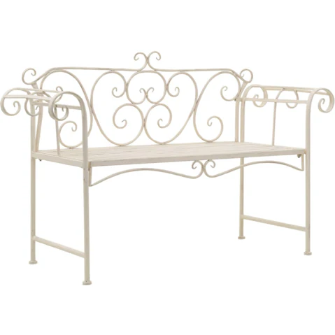 vidaXL Antique White Metal 132cm Garden Bench