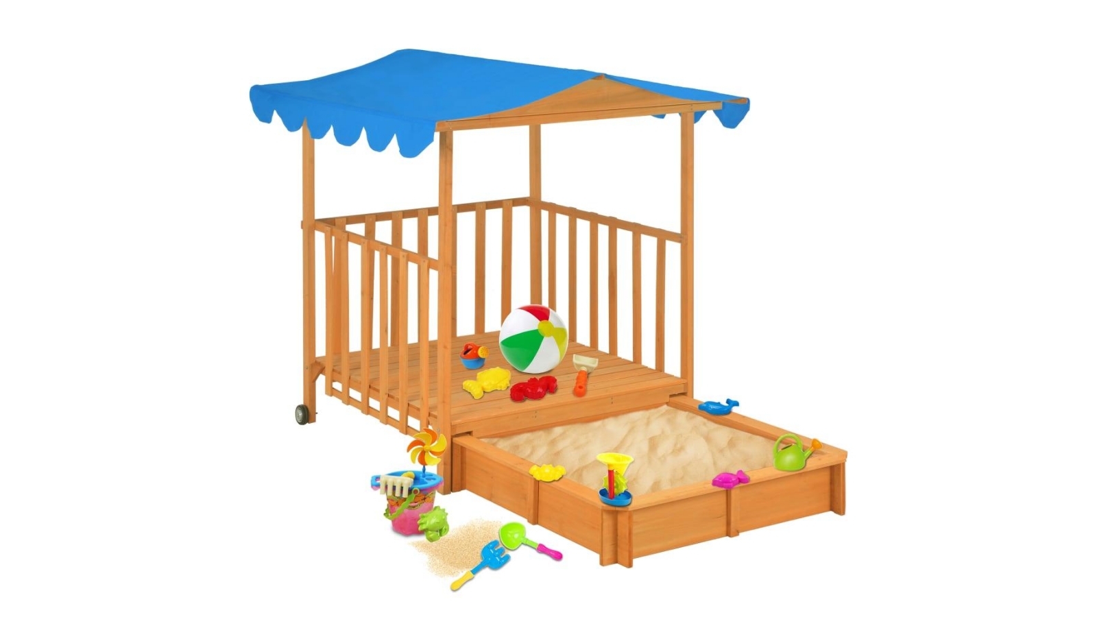 vidaXL UV50 Fir Wood Kids Playhouse with Sandbox - Blue