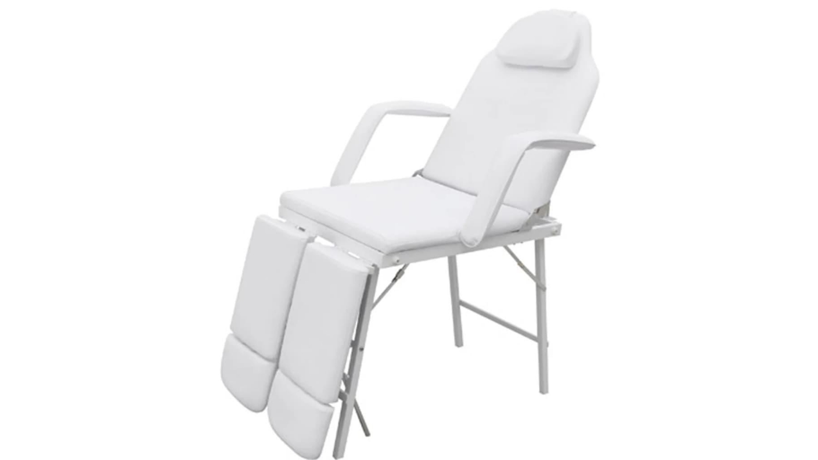 vidaXL White Faux Leather Portable Facial Treatment Chair - 185 x 78 x 76cm
