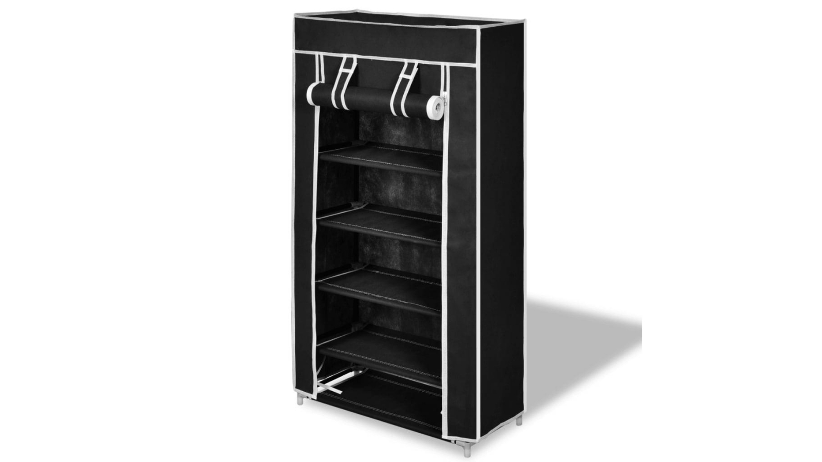 vidaXL Black Fabric Shoe Cabinet with Cover - 58 x 28 x 106cm