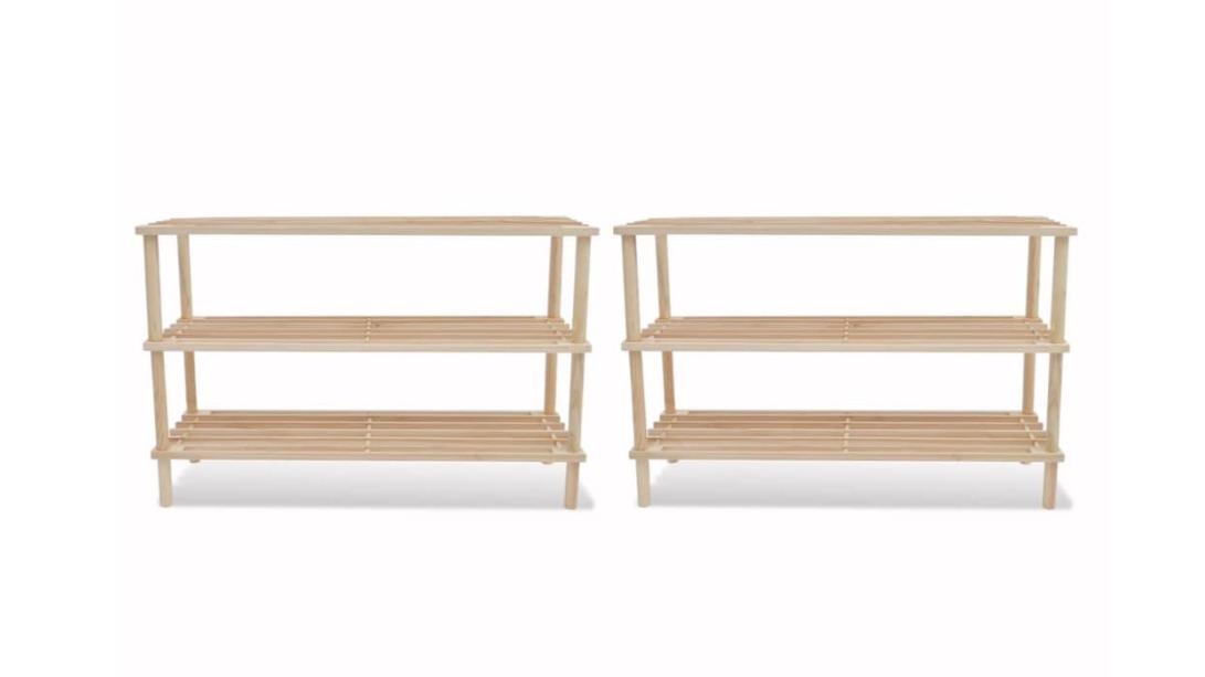 vidaXL 2 Piece Solid Fir 3-Tier Shoe Rack - 74 x 26 x 48.5cm