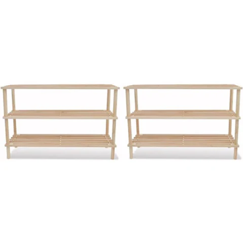 vidaXL 2 Piece Solid Fir 3-Tier Shoe Rack - 74 x 26 x 48.5cm