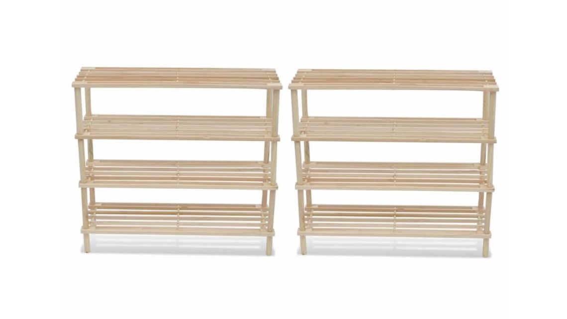 vidaXL 2 Piece Solid Fir 4-Tier Shoe Rack - 74 x 26 x 67.5cm