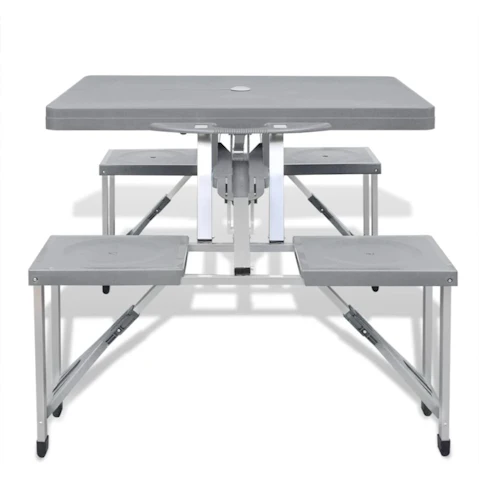 vidaXL Foldable Camping Table Set with 4 Stools Aluminium Extra - Light Grey