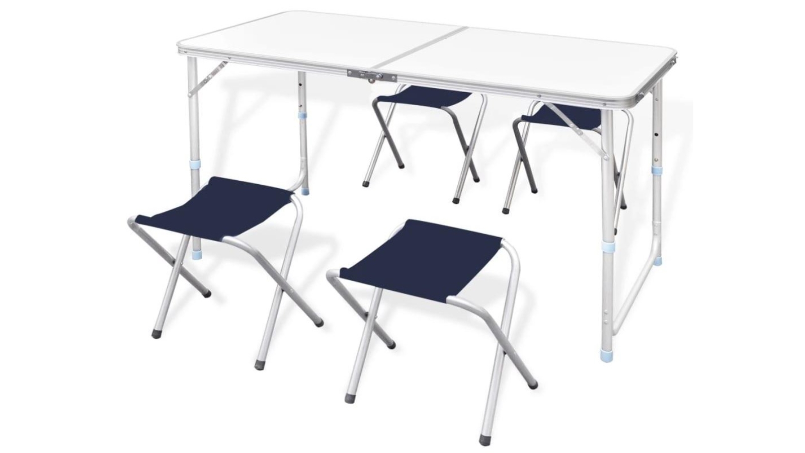 vidaXL Foldable Height Adjustable Camping Table Set with 4 Stools - 120 x 60cm