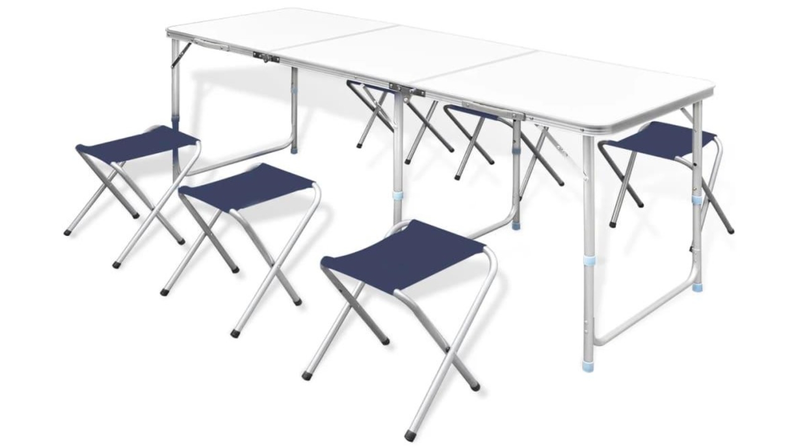 vidaXL Foldable Height Adjustable Camping Table Set with 6 Stools - 180 x 60cm