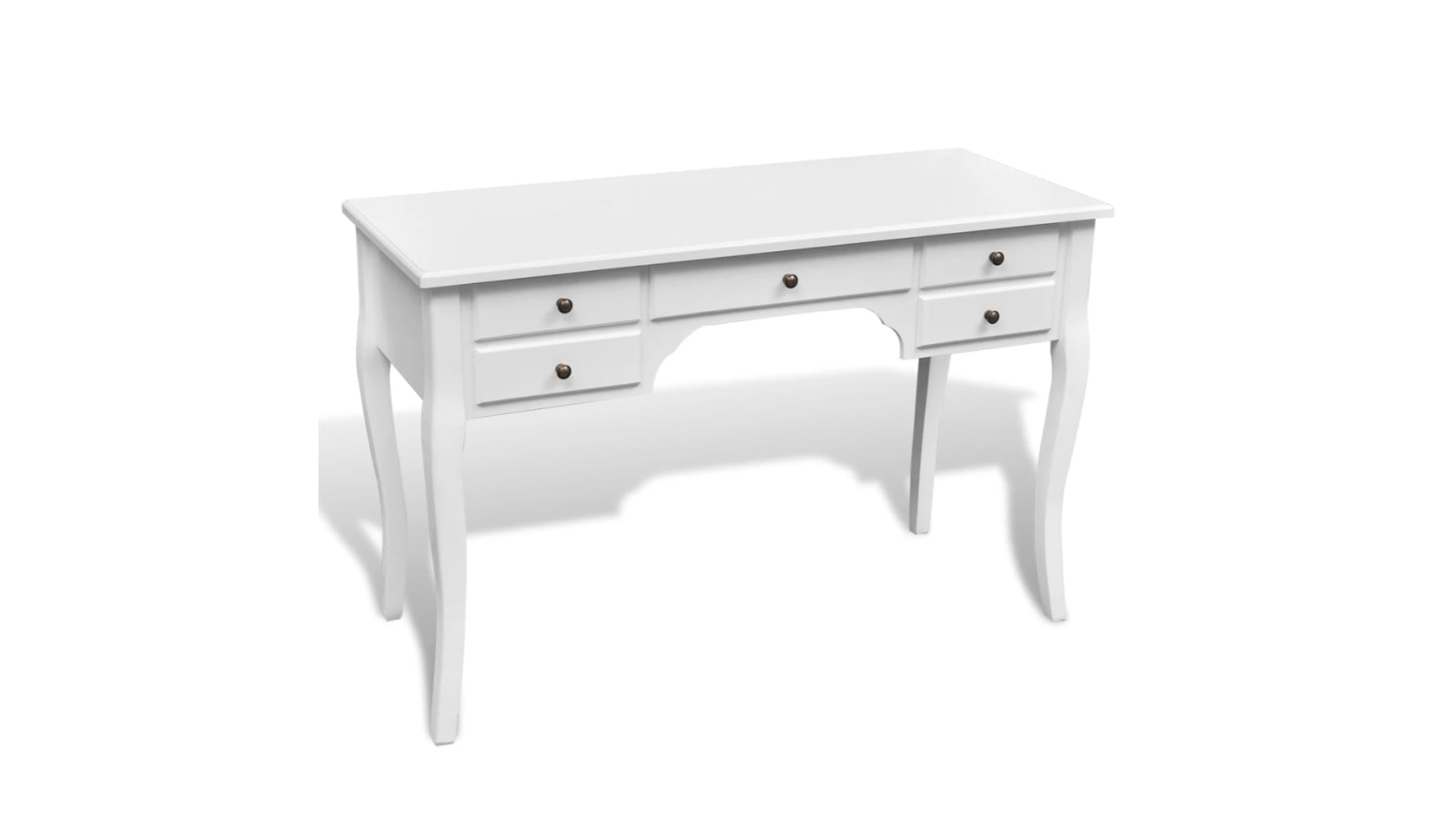 vidaXL Wooden French Desk with Curved Leg and 5-Drawer