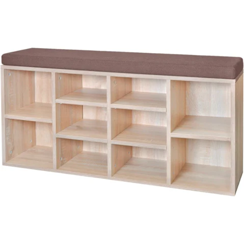 vidaXL Oak Colour 10-Compartment Shoe Storage Bench