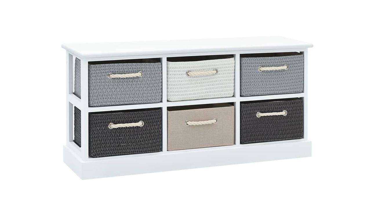 vidaXL 6-Drawer Wood Storage Bench