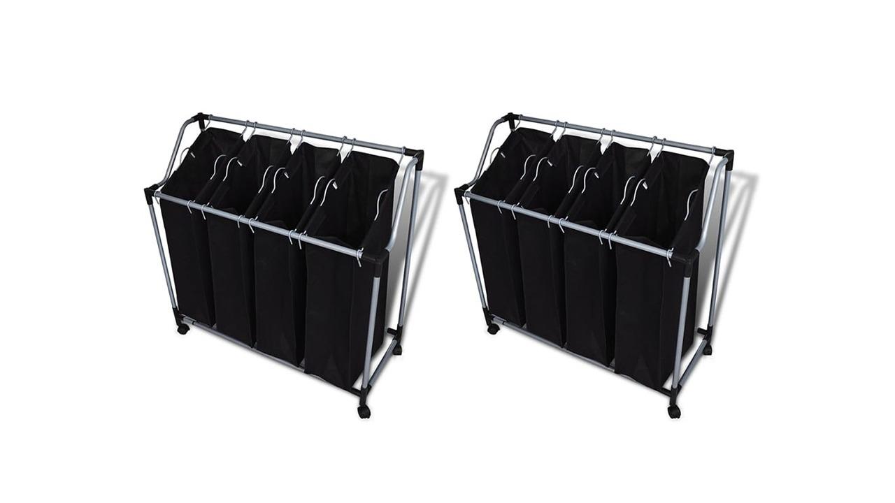vidaXL 2 Piece Black/Grey Laundry Sorter with Bag