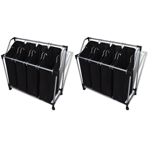 vidaXL 2 Piece Black/Grey Laundry Sorter with Bag