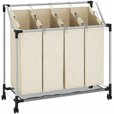 vidaXL Cream Steel Laundry Sorter with 4 Bag