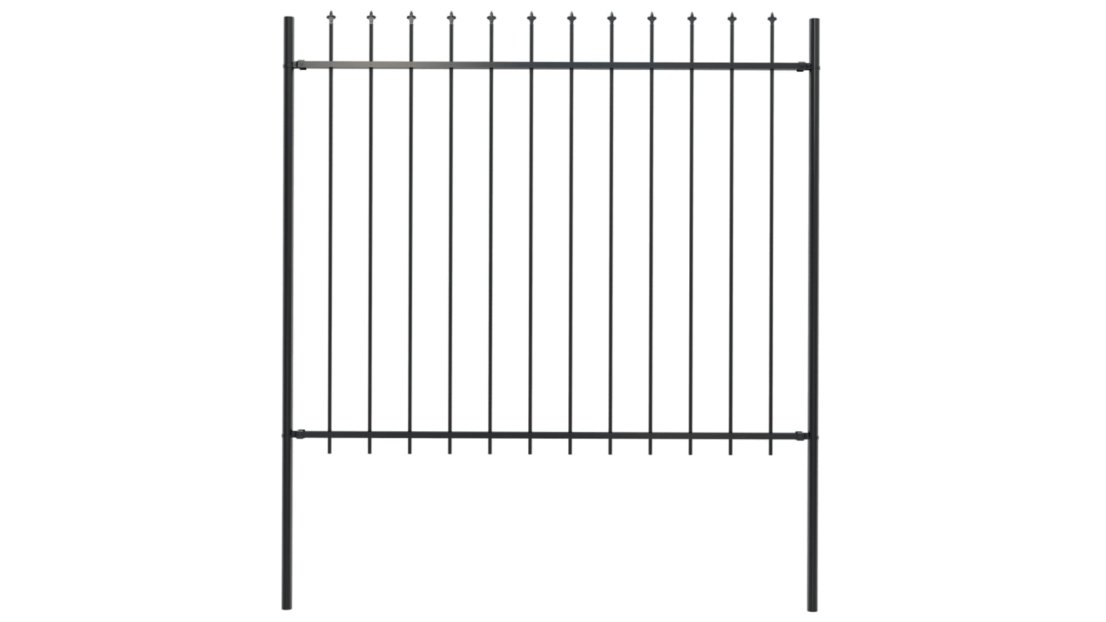 vidaXL Black Garden Fence with Spear Top Steel - 1.7 x 1.5meter