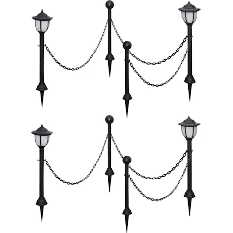 vidaXL Solar Pole Lights with Chain Fence - 4 Pieces