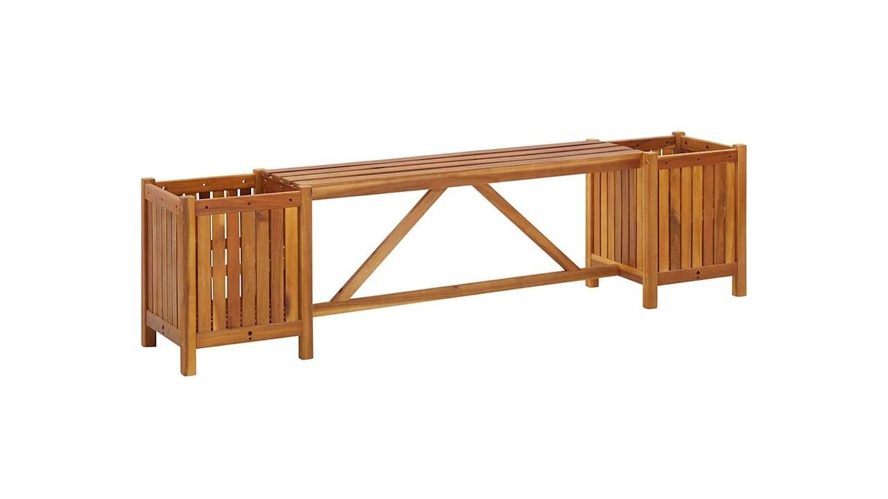 vidaXL Solid Acacia Wood 150 x 30 x 40cm Garden Bench with 2 Planter
