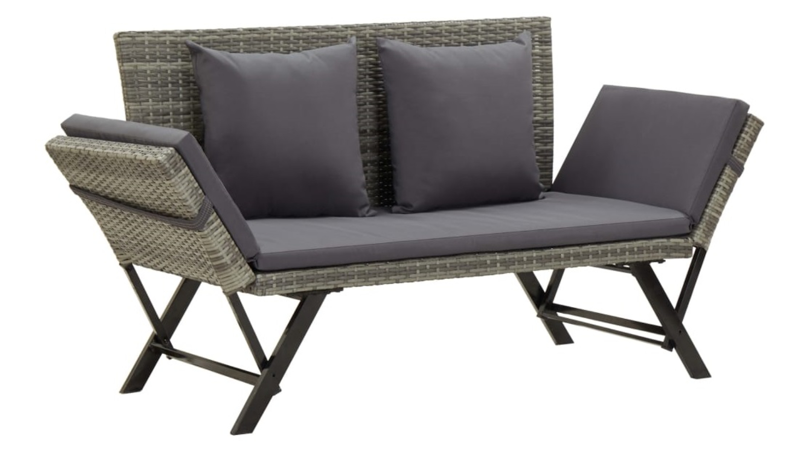 vidaXL Grey Poly Rattan 176cm Garden Bench with Cushion
