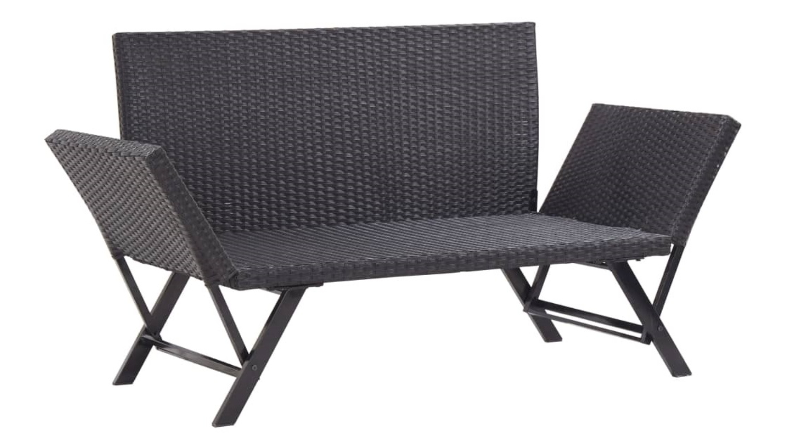 vidaXL Black Poly Rattan 176cm Garden Bench with Cushion