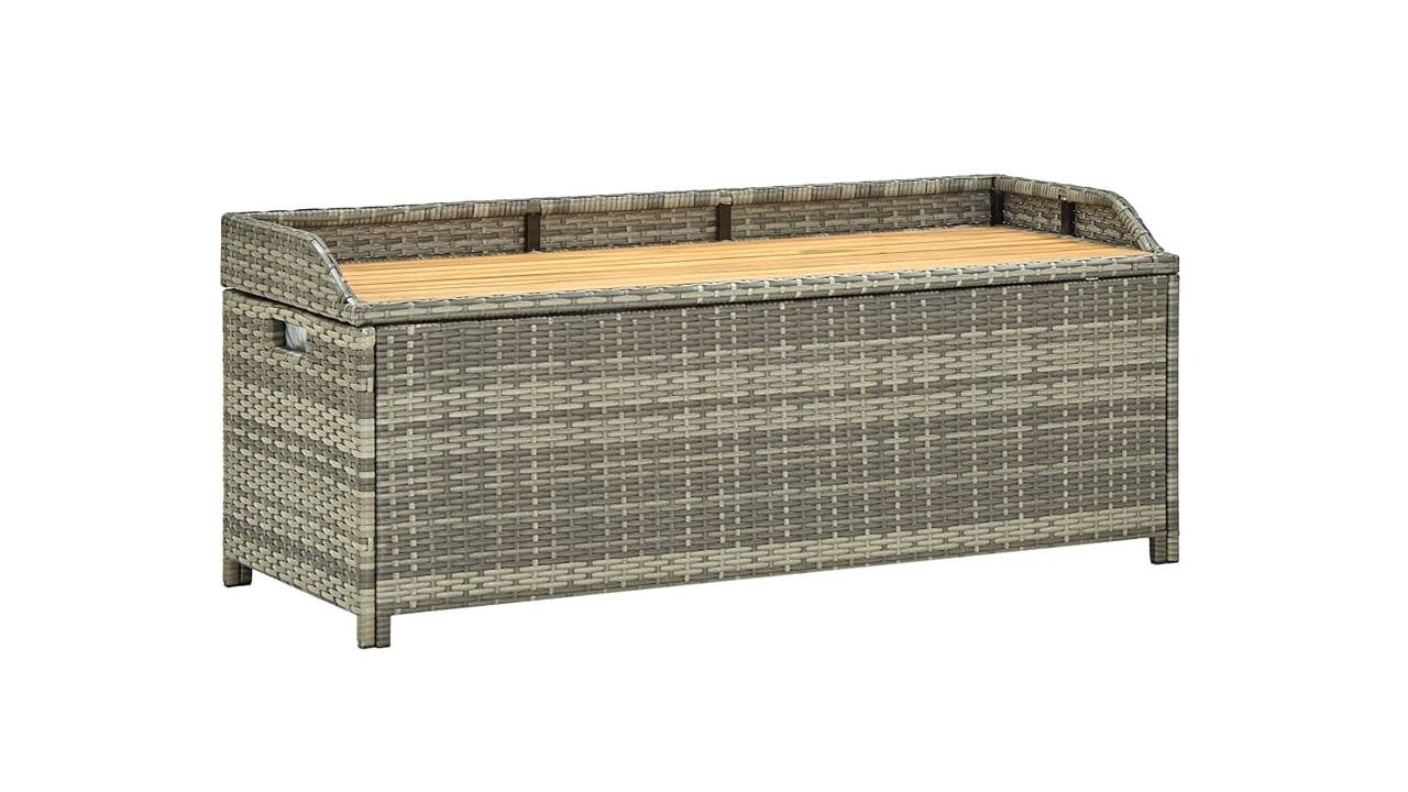 vidaXL Grey Poly Rattan 120cm Garden Storage Bench