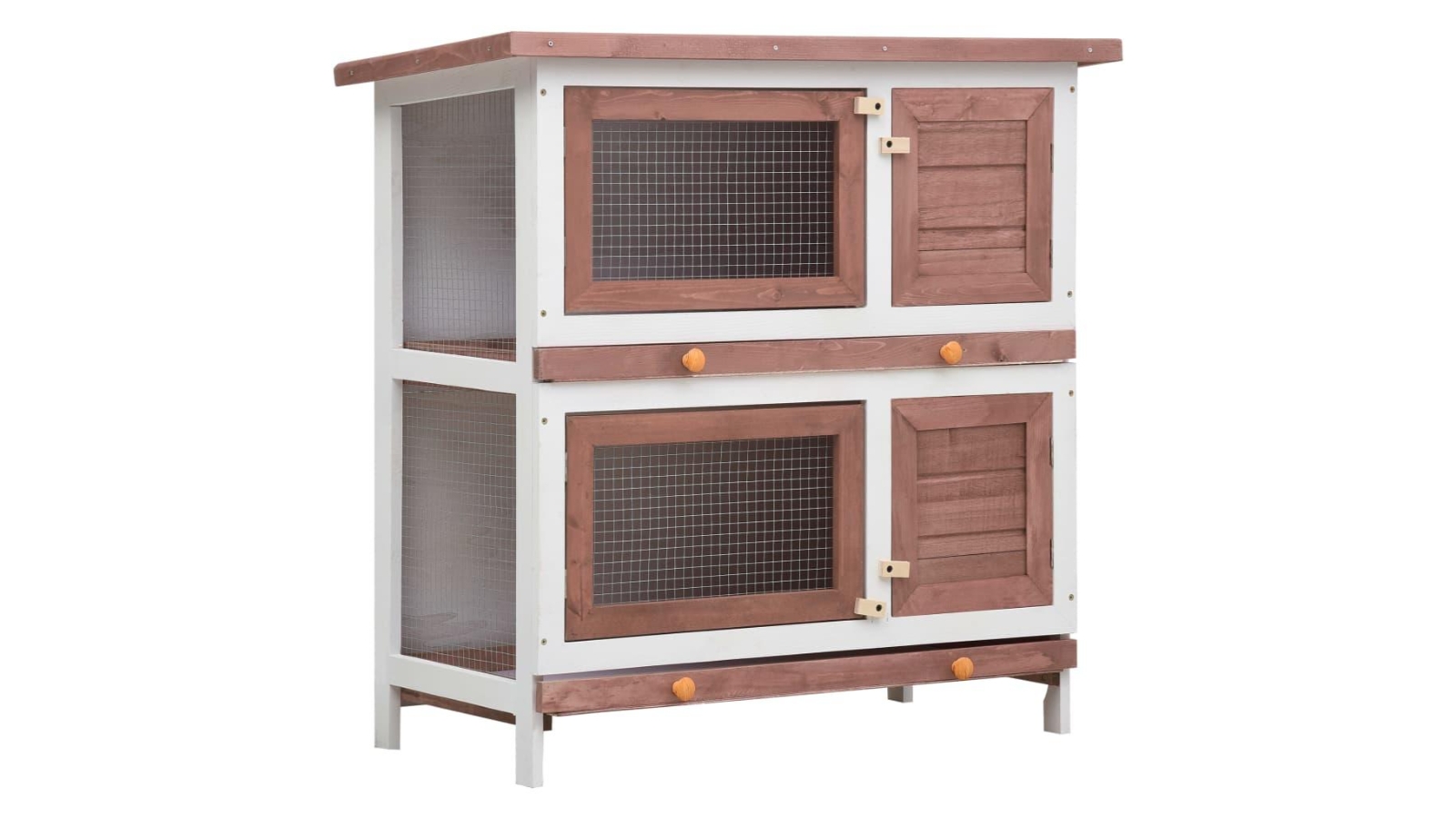 vidaXL 4 Doors Wood Outdoor Rabbit Hutch - Brown