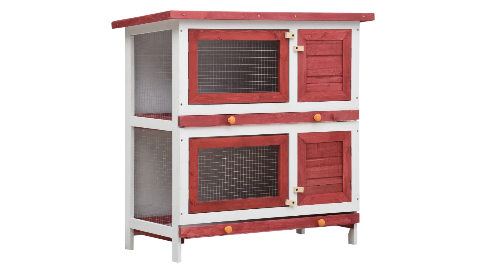 vidaXL 4 Doors Wood Outdoor Rabbit Hutch - Red
