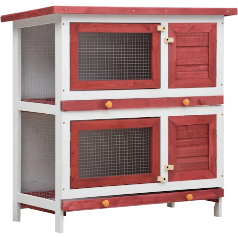 vidaXL 4 Doors Wood Outdoor Rabbit Hutch - Red