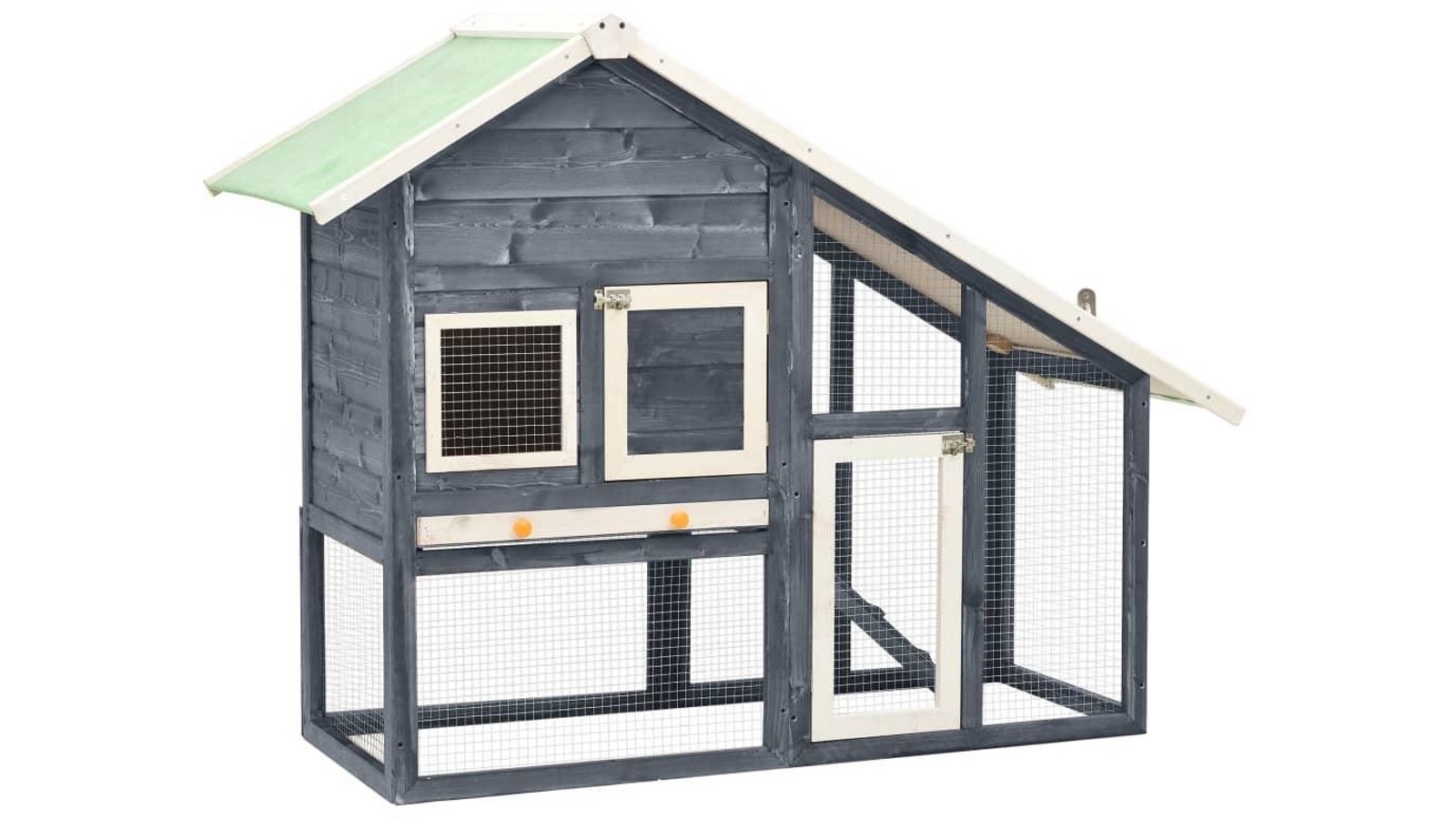 vidaXL 140x63x120cm Solid Firwood Rabbit Hutch - Grey/White