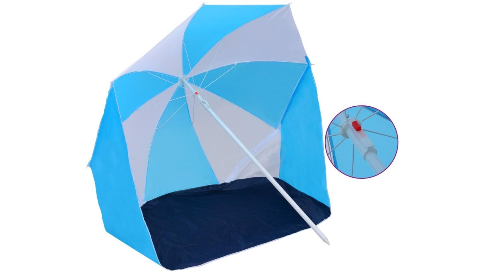 vidaXL Fabric 180cm Beach Umbrella Shelter Blue/White Harvey Norman