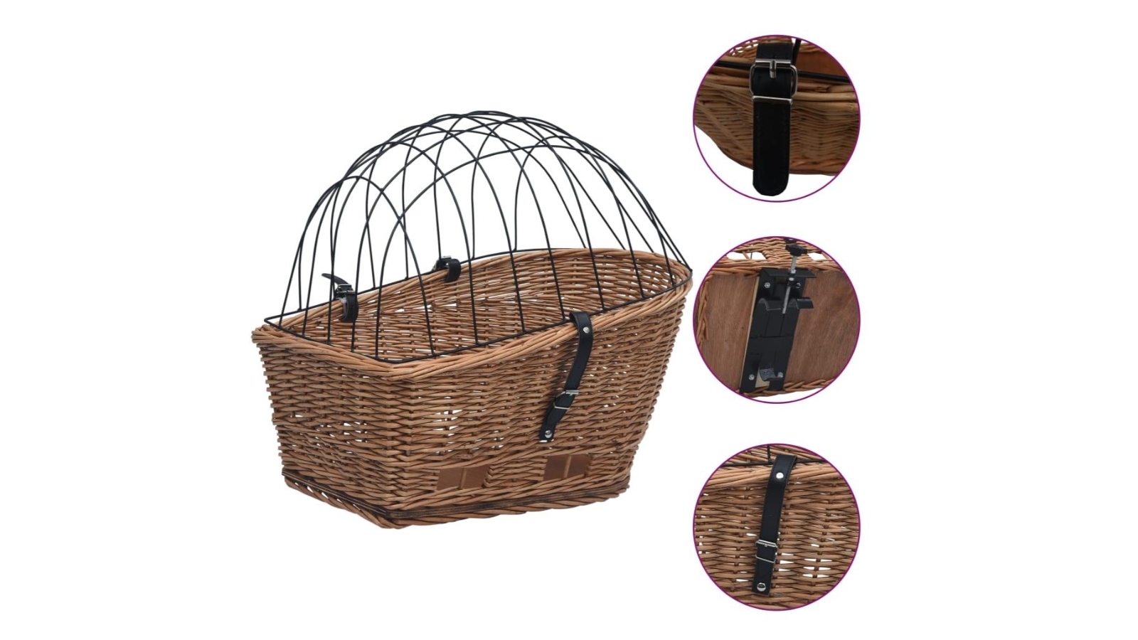 vidaXL 55 x 31 x 36cm Bike Rear Basket with Cover Natural Willow