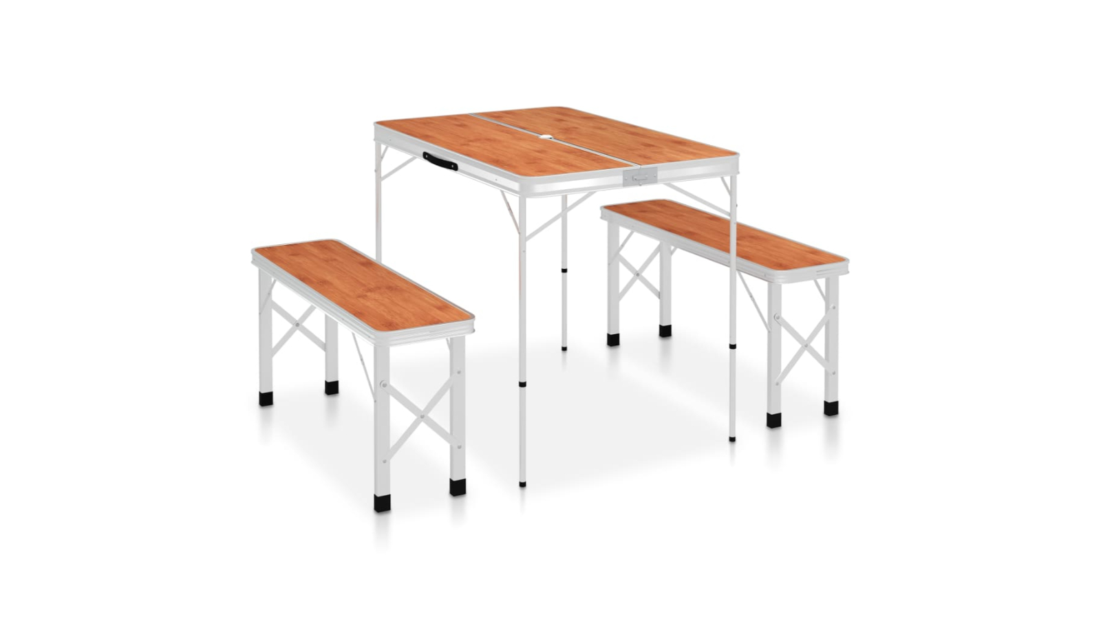 vidaXL Aluminium Folding Camping Table with 2 Bench - Brown 