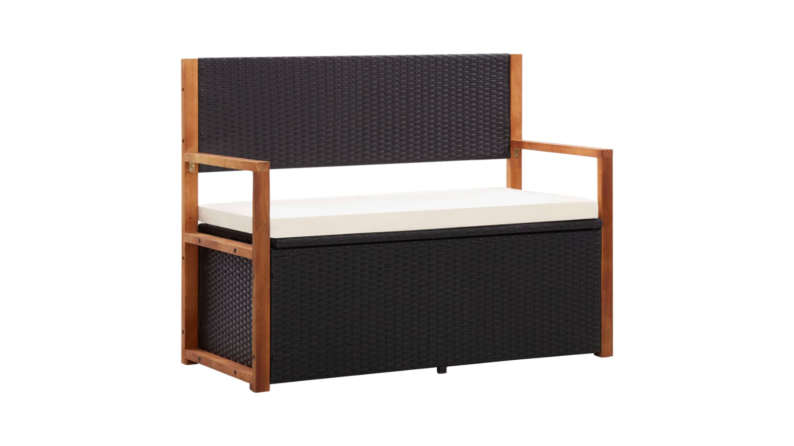 vidaXL Black Poly Rattan and Solid Acacia Wood 115cm Storage Bench