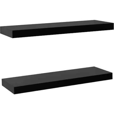 vidaXL 2 Piece Black Floating Wall Shelf - 60 x 20 x 3.8cm