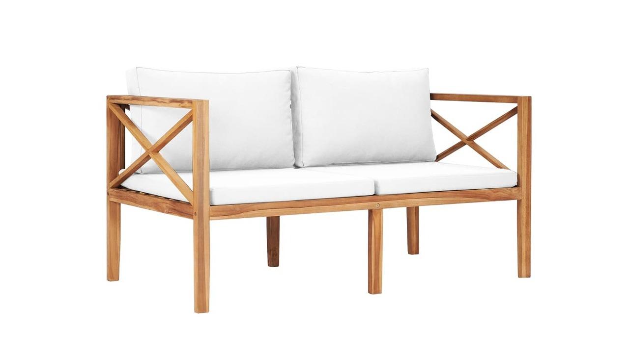vidaXL Cream Solid Teak Wood Garden Bench with Cushion