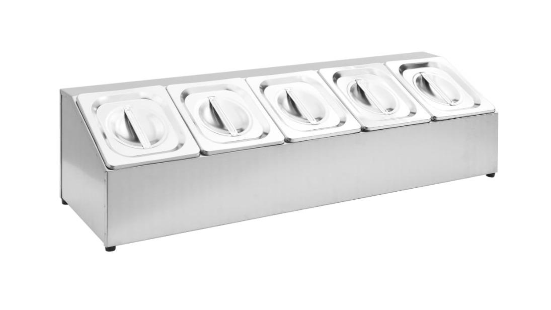 vidaXL Stainless Steel 5 GN 1/6 Pan Container Holder