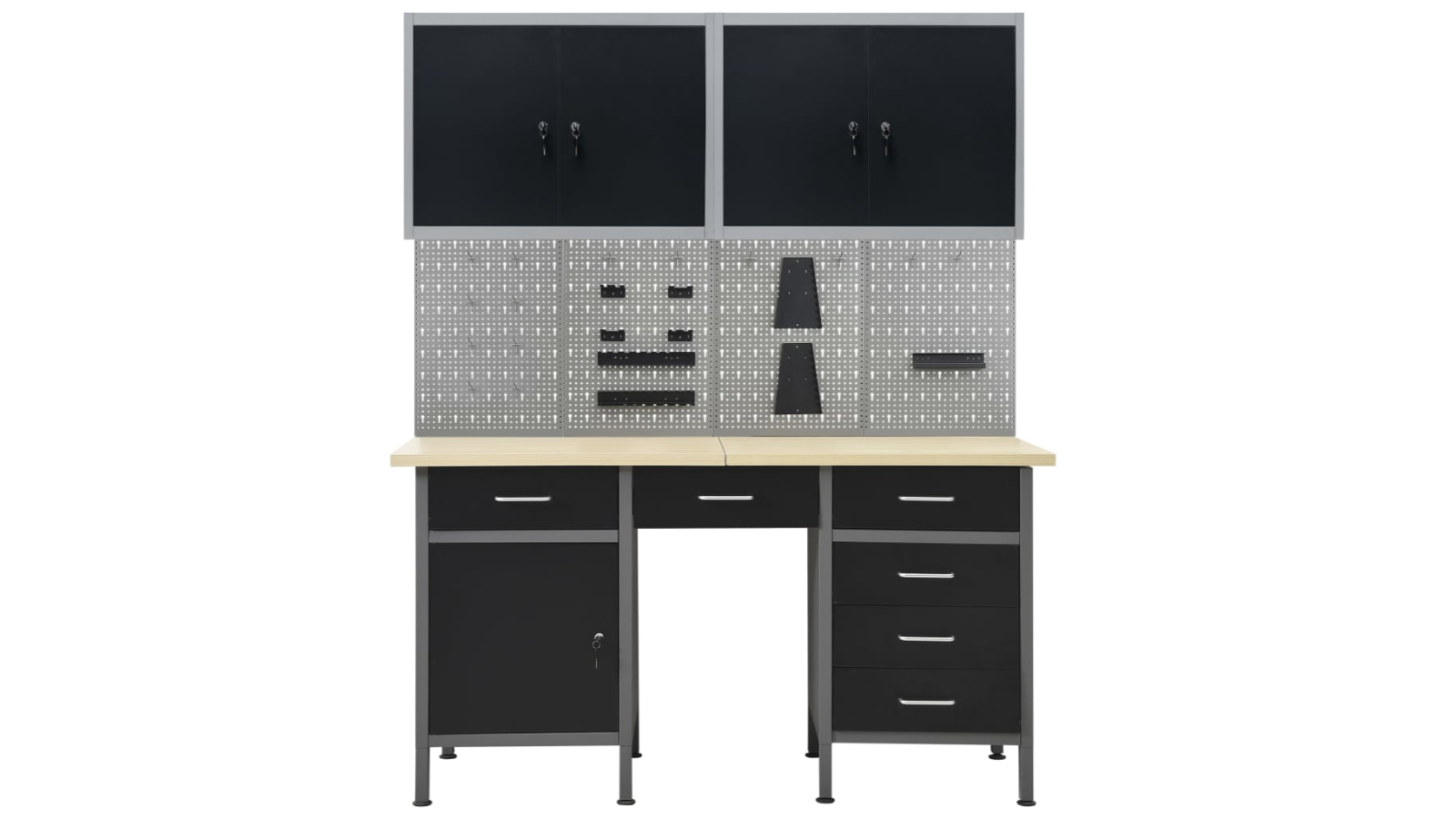 vidaXL Workbench with 4-Wall Panels and 2 Cabinet