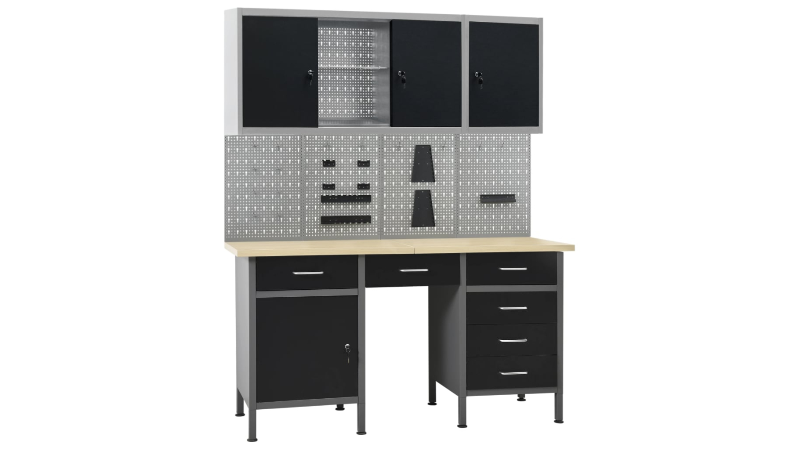 vidaXL Workbench with 4-Walls Panels and 2 Cabinet