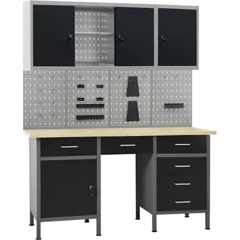 vidaXL Workbench with 4-Walls Panels and 2 Cabinet