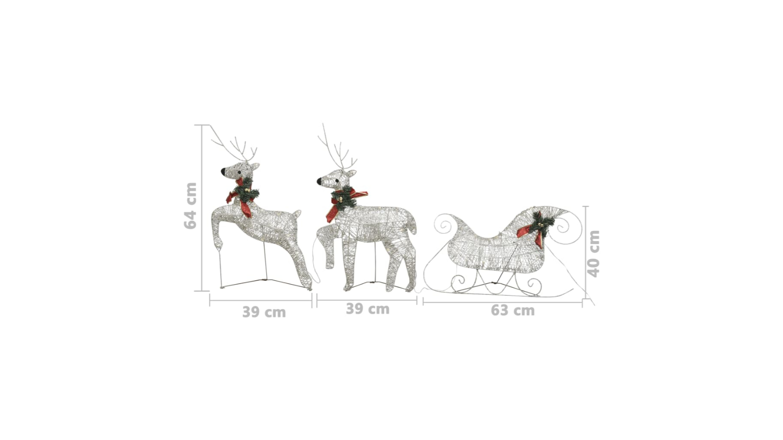 vidaXL Outdoor Reindeer and Sleigh Christmas Decoration 60 LED Gold