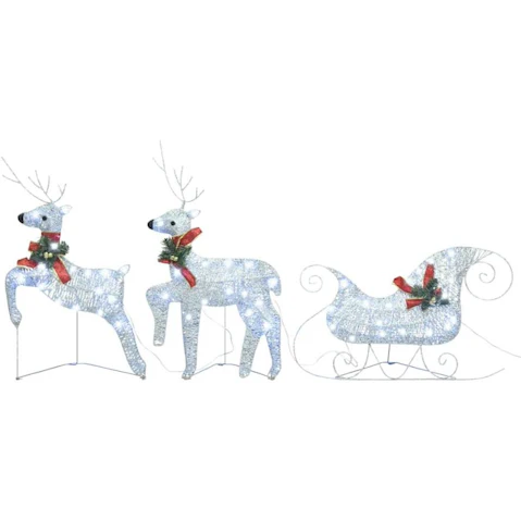vidaXL Outdoor Reindeer and Sleigh Christmas Decoration 60 LED - Silver