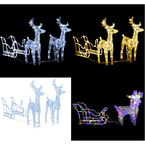 vidaXL 130cm Reindeers and Sleigh Christmas Decoration 160 LEDs Acrylic