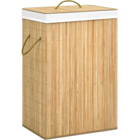 vidaXL Bamboo 72 Litre Laundry Basket with 2-Section