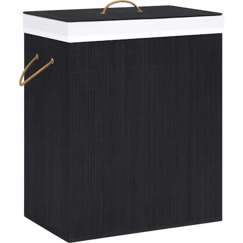 vidaXL Black 83 Large Bamboo Laundry Basket with Single Section