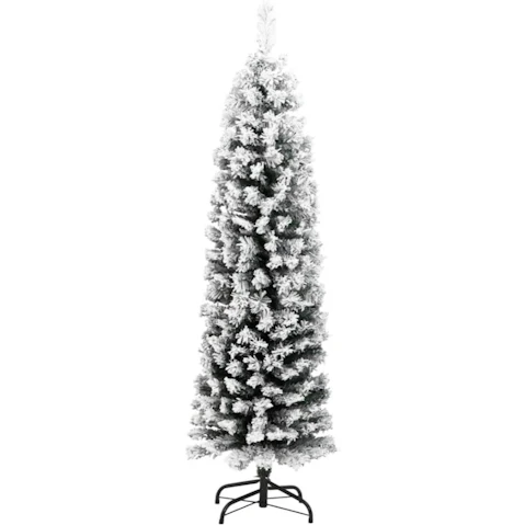 vidaXL Green PVC Slim Artificial Christmas Tree with Flocked Snow - 150cm
