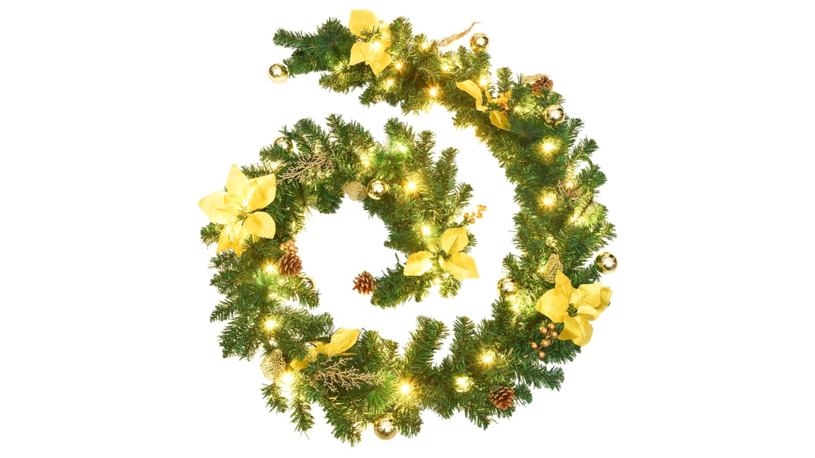 vidaXL 2.7metre PVC Christmas Garland with LED Light - Gold/Green