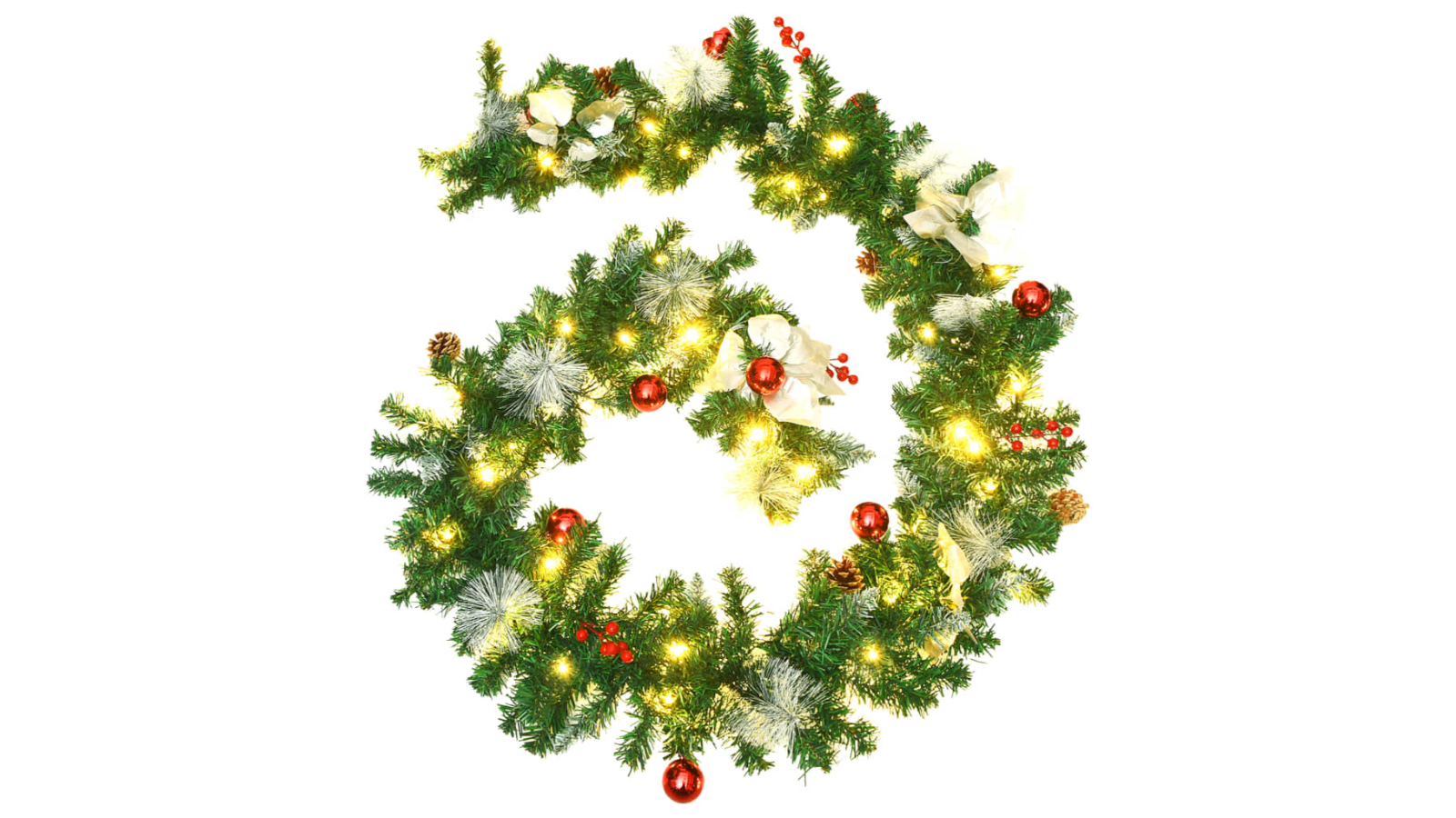 vidaXL 2.7metre PVC Christmas Garland with LED Light - Green/White