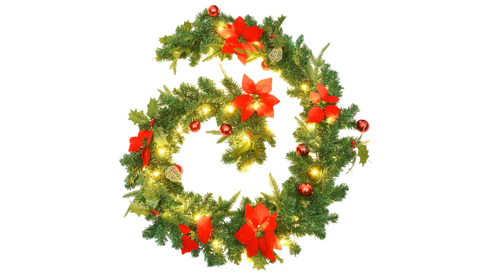 vidaXL 2.7metre PVC Christmas Garland with LED Light - Green/Red