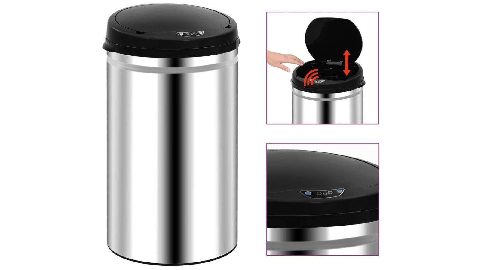 vidaXL 40L Stainless Steel Automatic Sensor Dustbin
