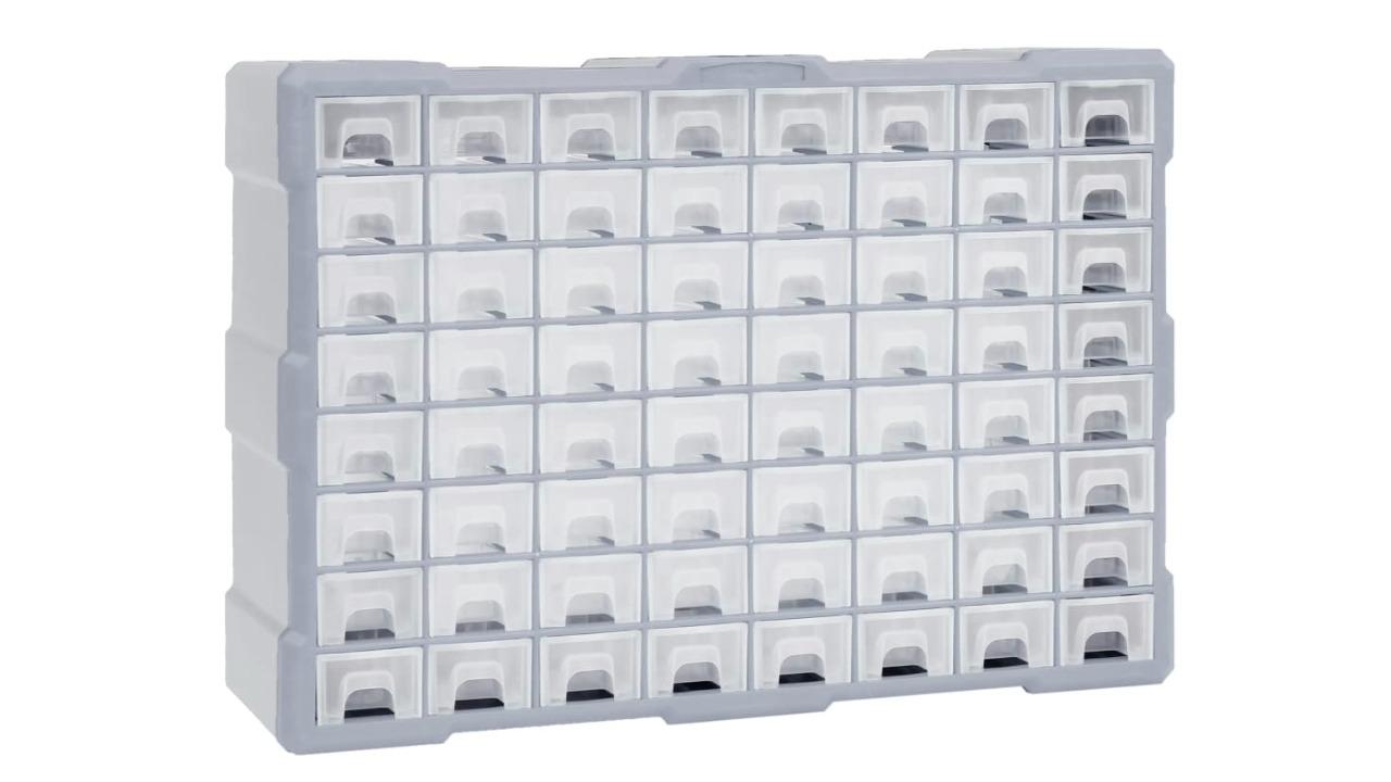vidaXL Grey Multi-Drawer Organiser with 64 Drawer - 52 x 16 x 37.5cm 